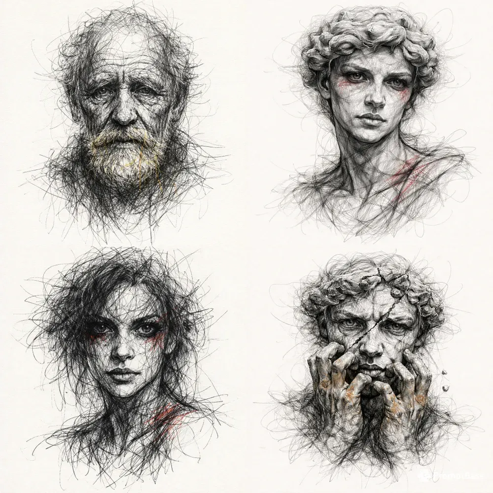 Abstract Chaos Line Portrait Art