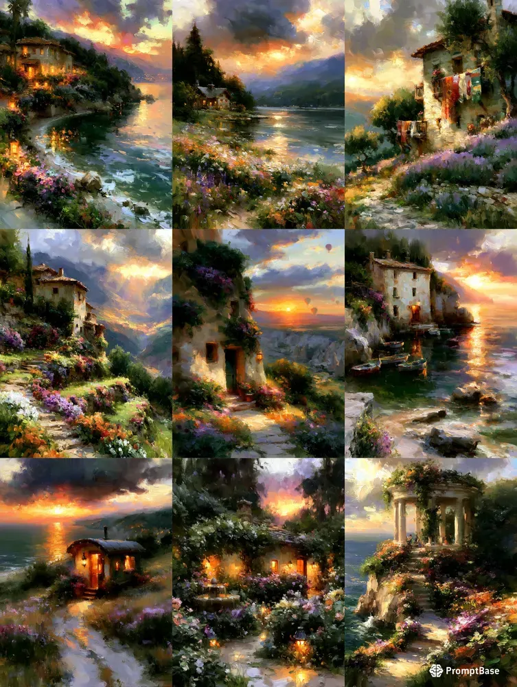 Romantic Sunset Cottage Wall Art