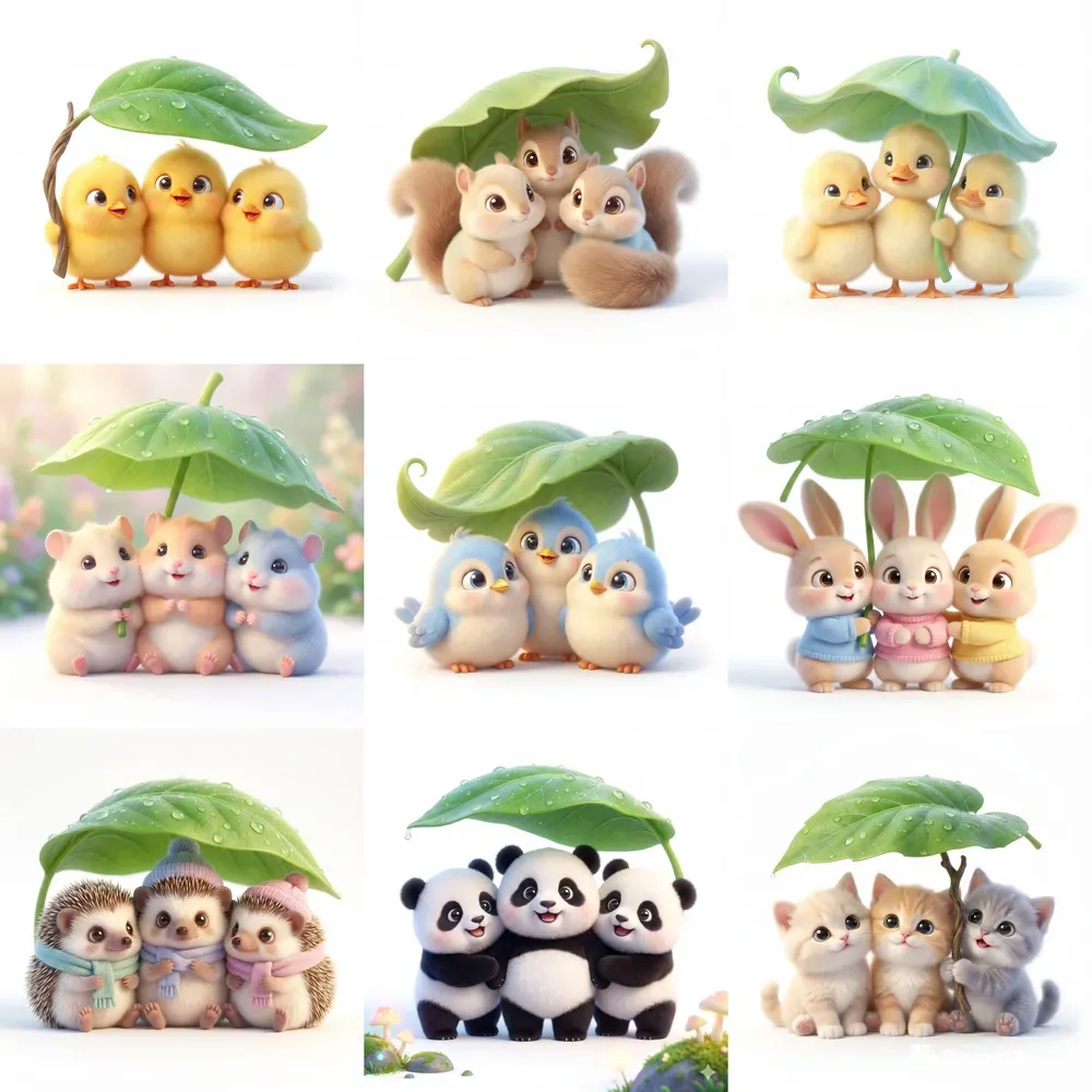 Ultracute Fantasy Animals Under Leaves