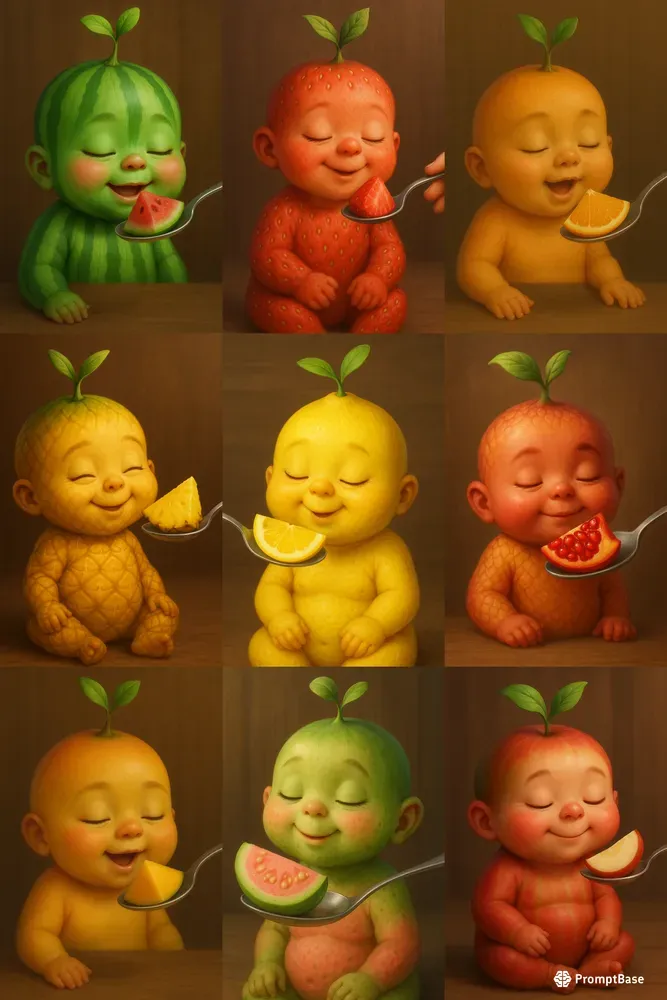 Whimsical Fruit Skin Babies Eating Fruit