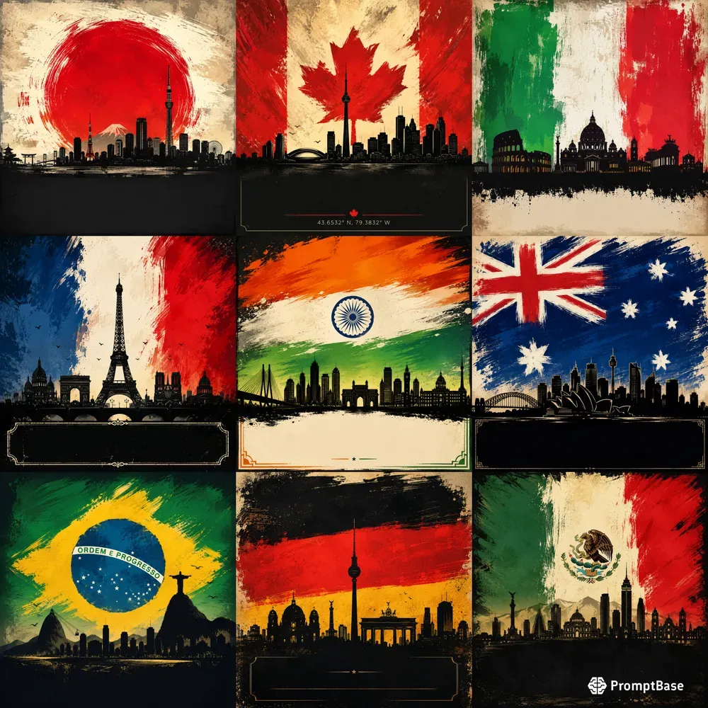 Vintage Brush Flag City Posters