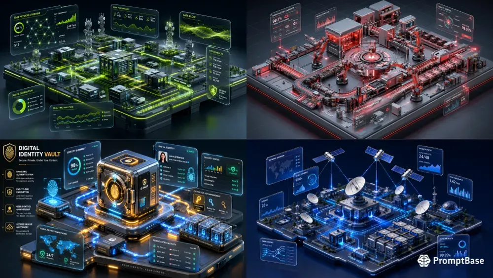 Sleek 3D Isometric Tech Ecosystem Maps