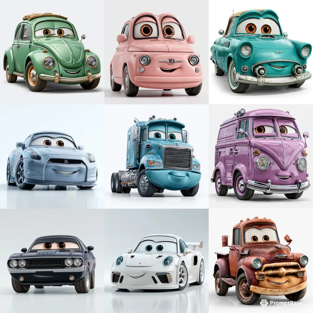 Cute Cartoon Face Car Character Packs