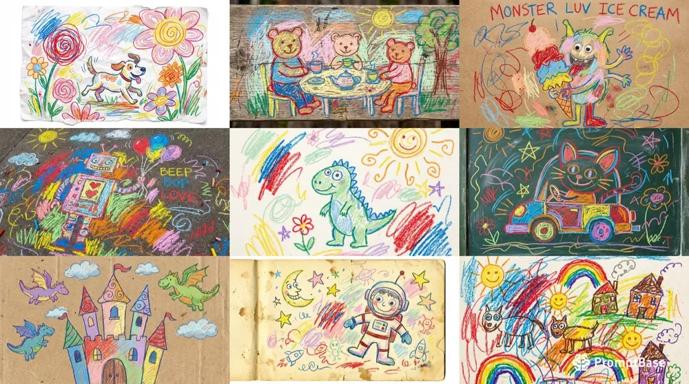 Colorful Crayon Scribble Kids Drawings