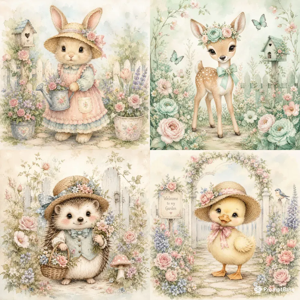 Pastel Animal Garden Scenes