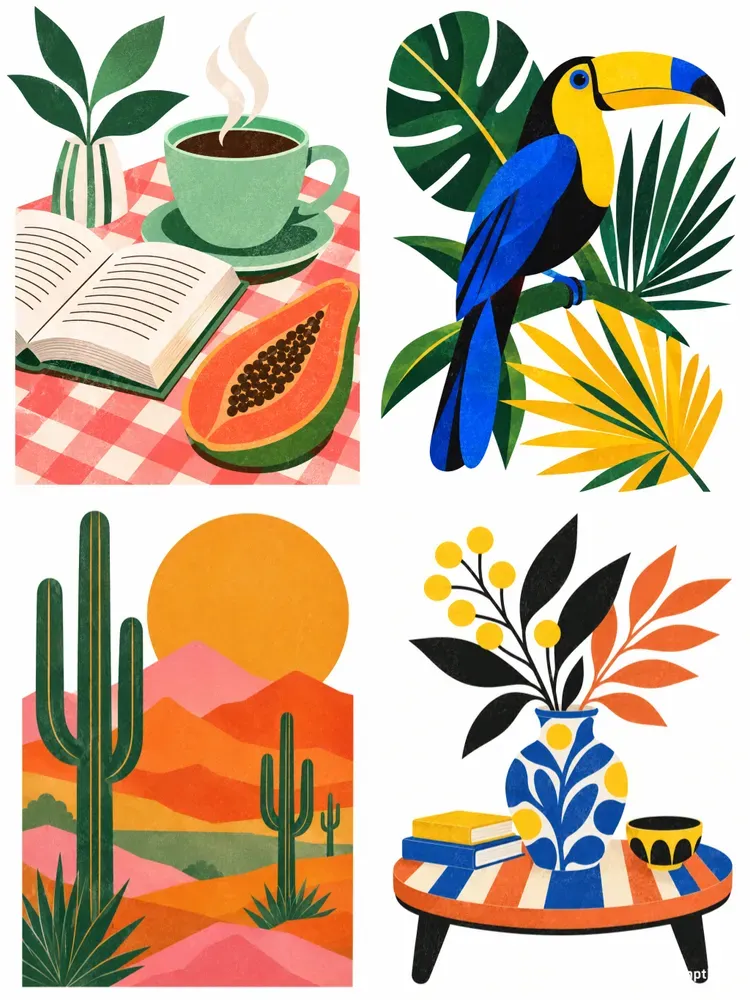 Retro Color Block Graphic Art