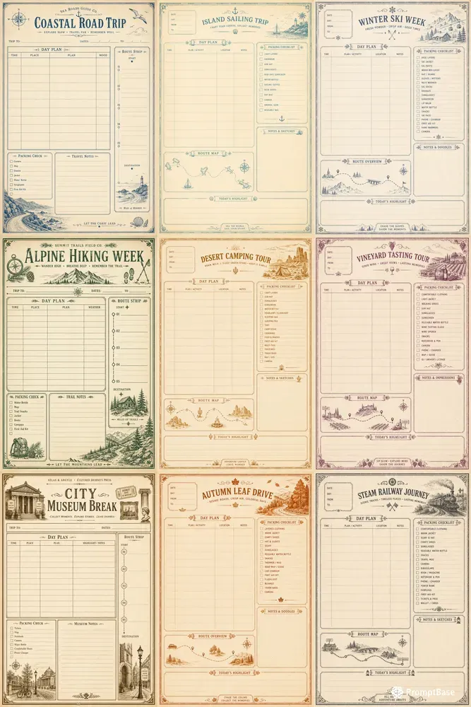 Trip Itinerary Journal Pages