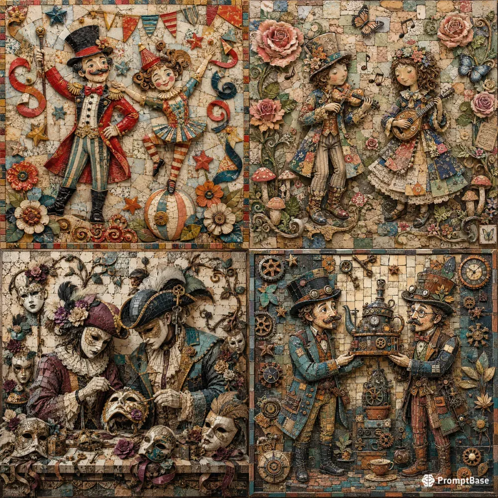 Whimsical Mosaic Character Art