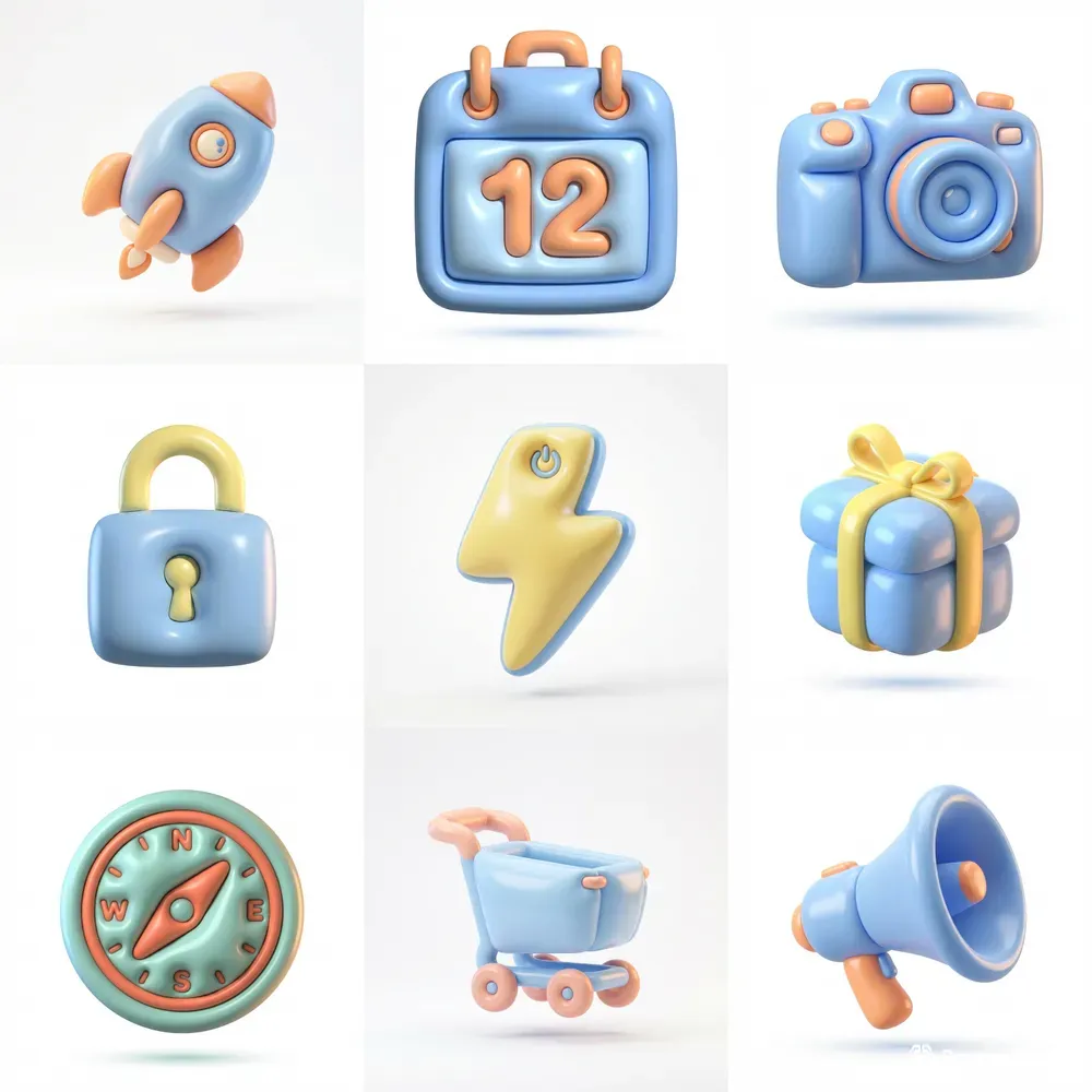 Glossy Puffy Clay Render Icon Generator