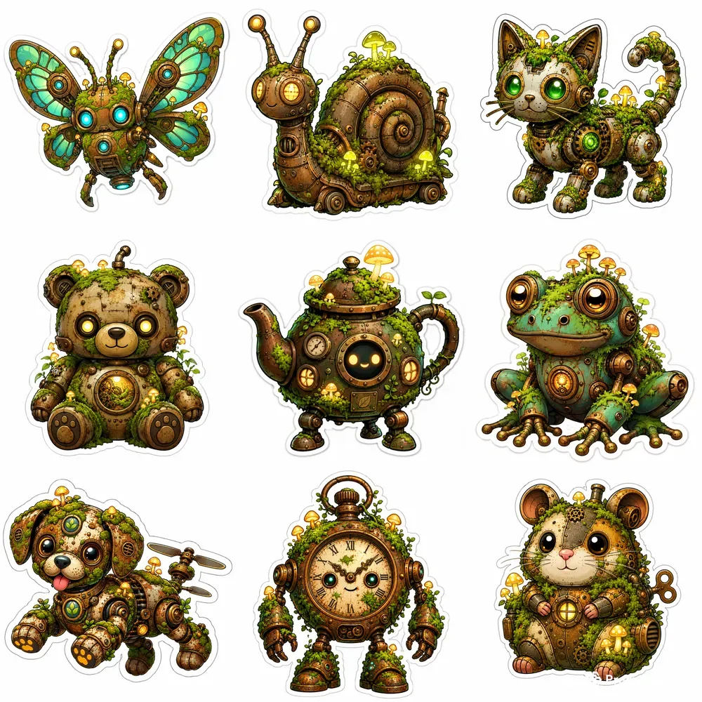 Biophilic Steampunk Mossbot Stickers