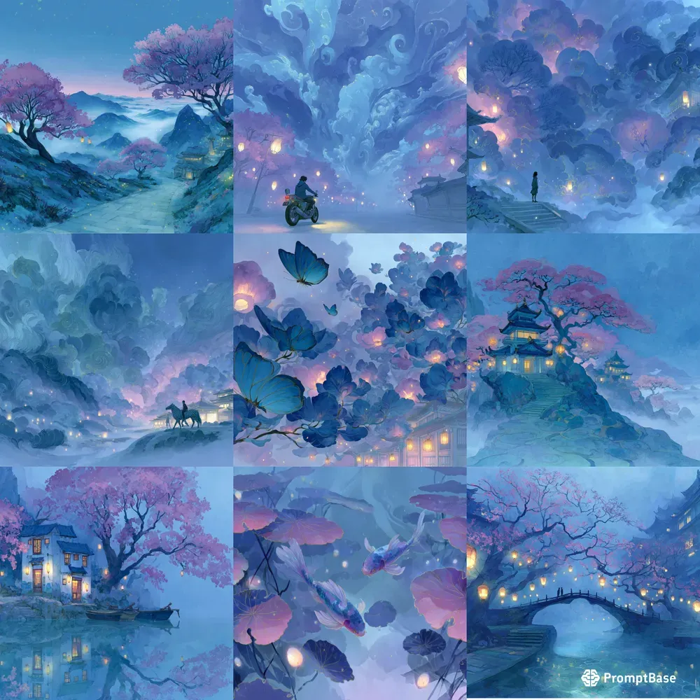 Watercolor Ghibli Mist Dream Paintings