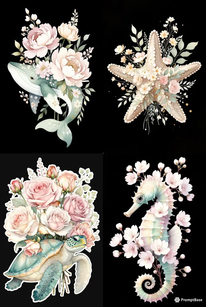 Pastel Ocean Floral Creatures Art