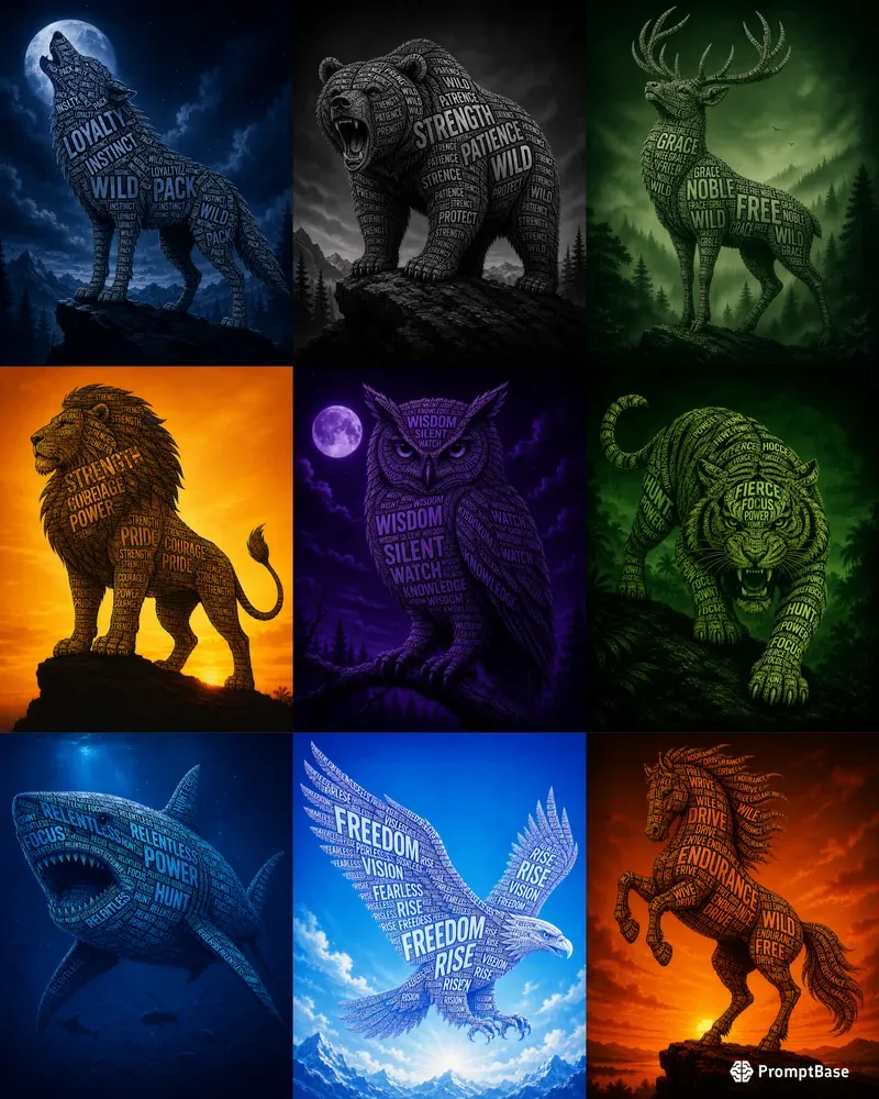 Typography Animal Silhouette Posters