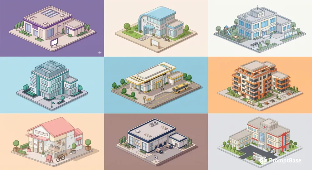 Clean Isometric Building Illustrations