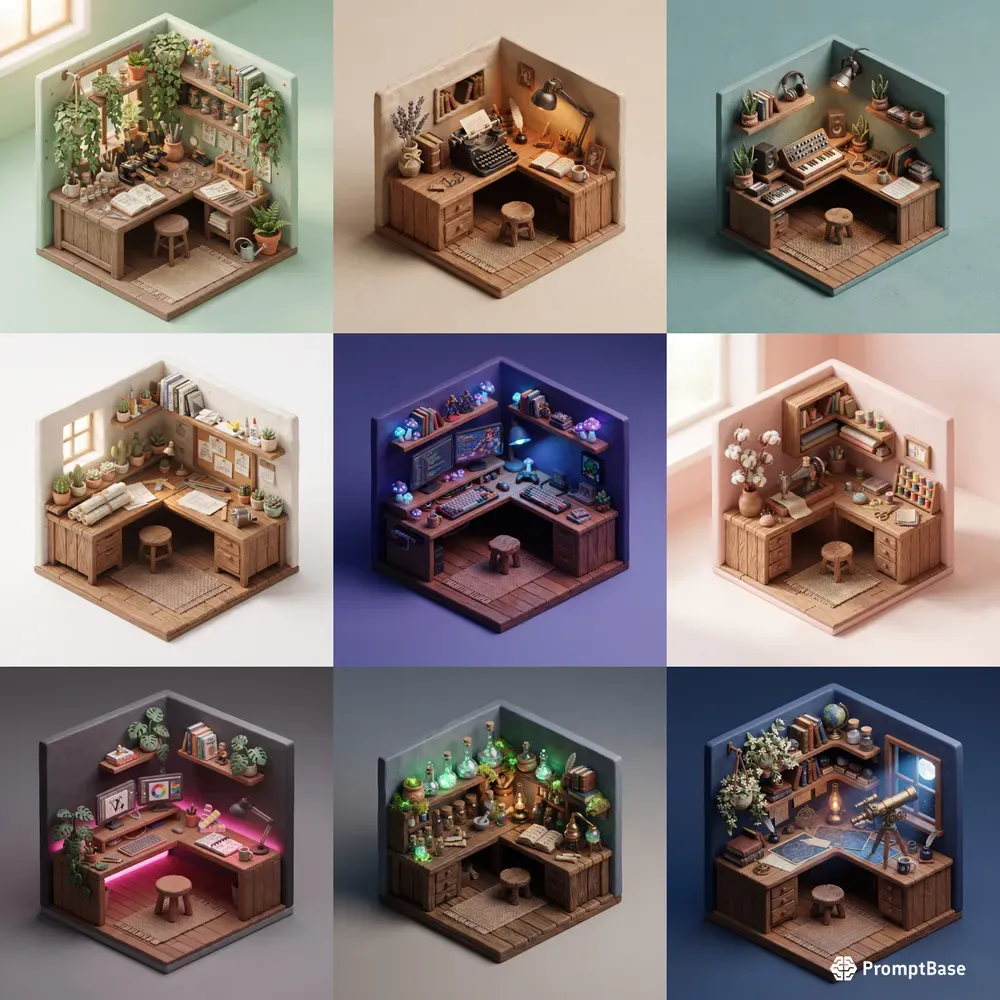 Isometric Miniature Desk Dioramas