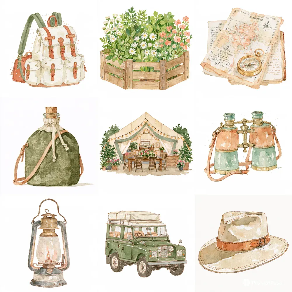 Safari Expedition Watercolor Clipart