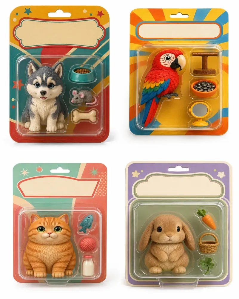 Cute Pet Action Figures In Toy Packaging