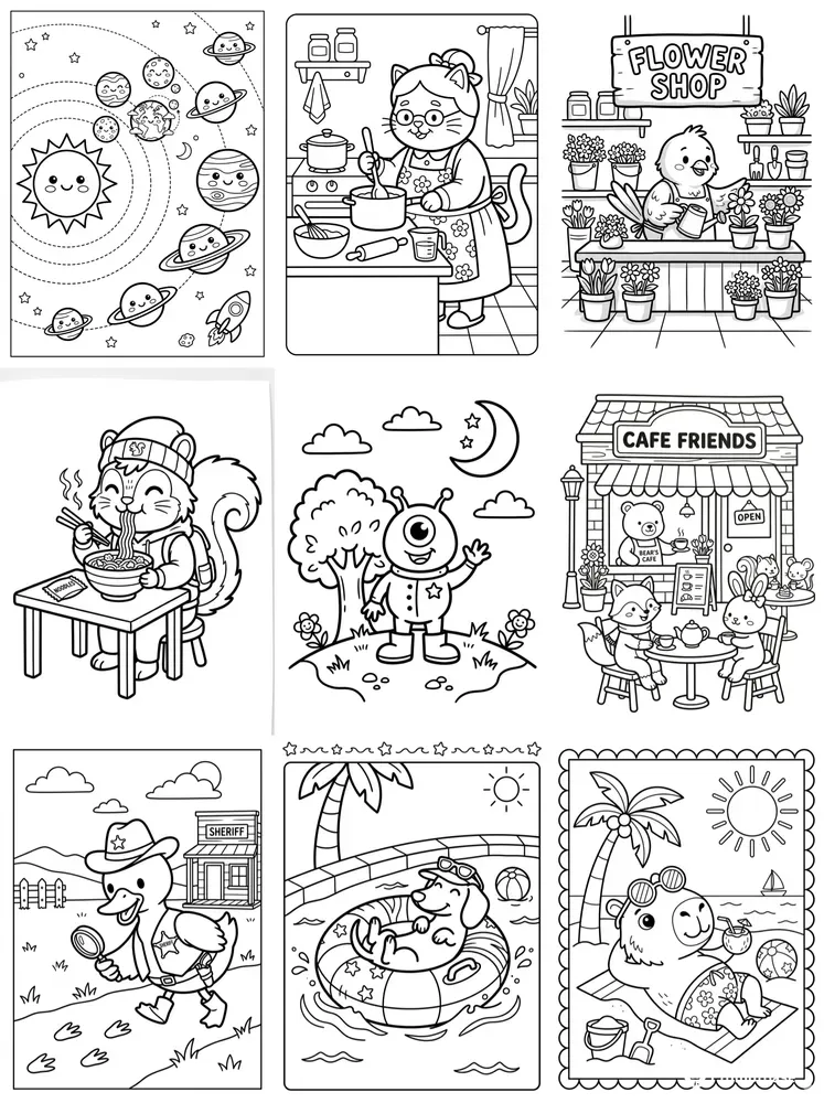 Cute Animal Coloring Book Pages
