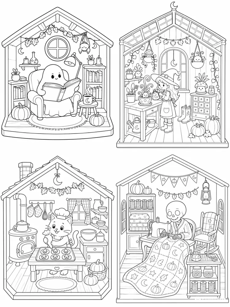 Halloween Dollhouse Coloring Pages