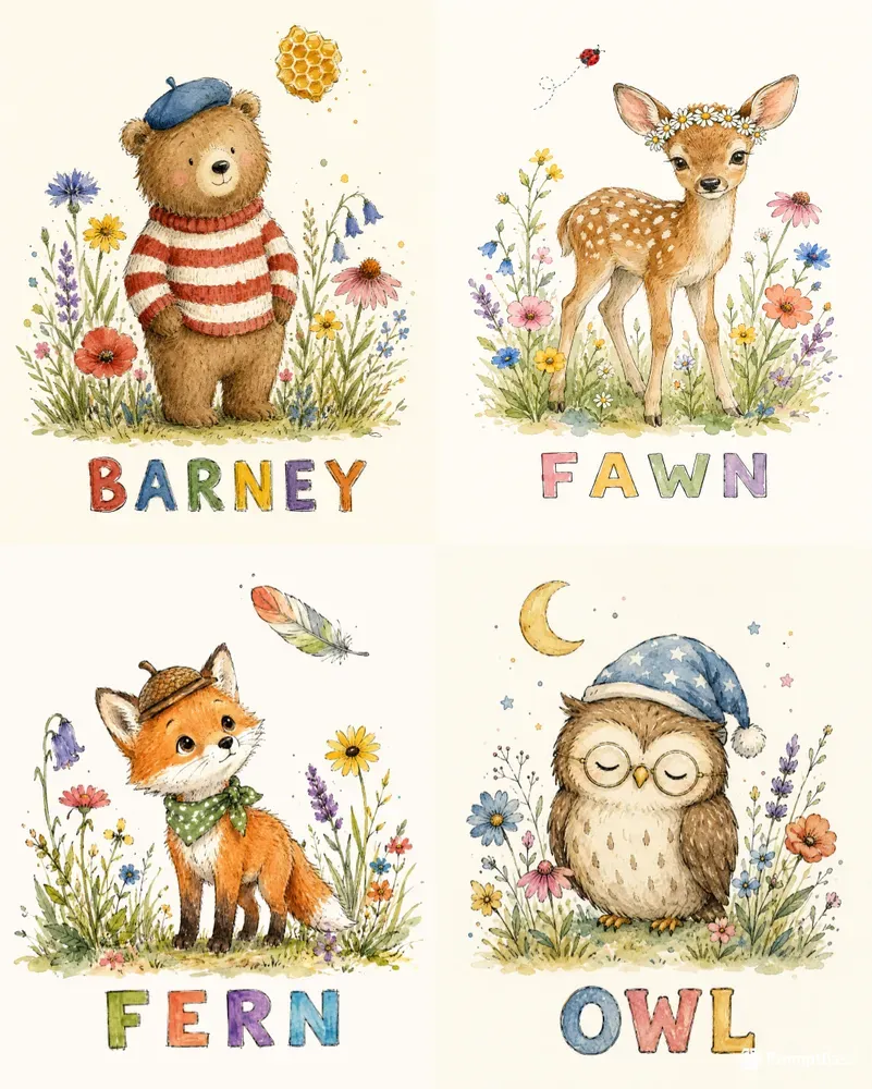 Whimsical Watercolor Animal Characters