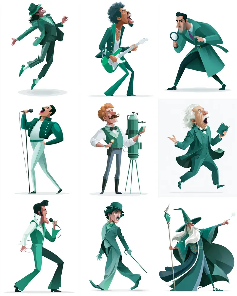 Vector Caricatures In Greens