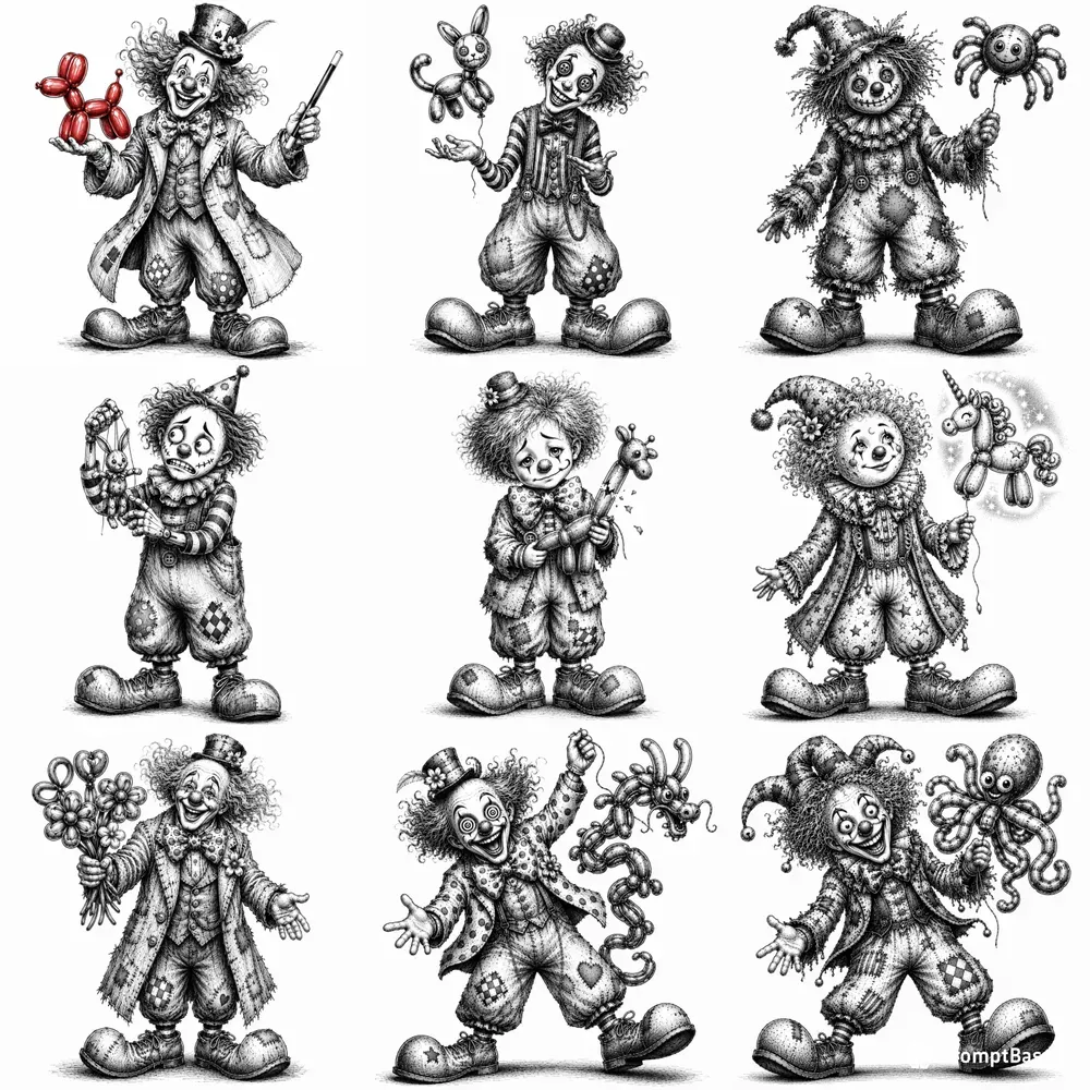 Vintage Gothic Clown Art