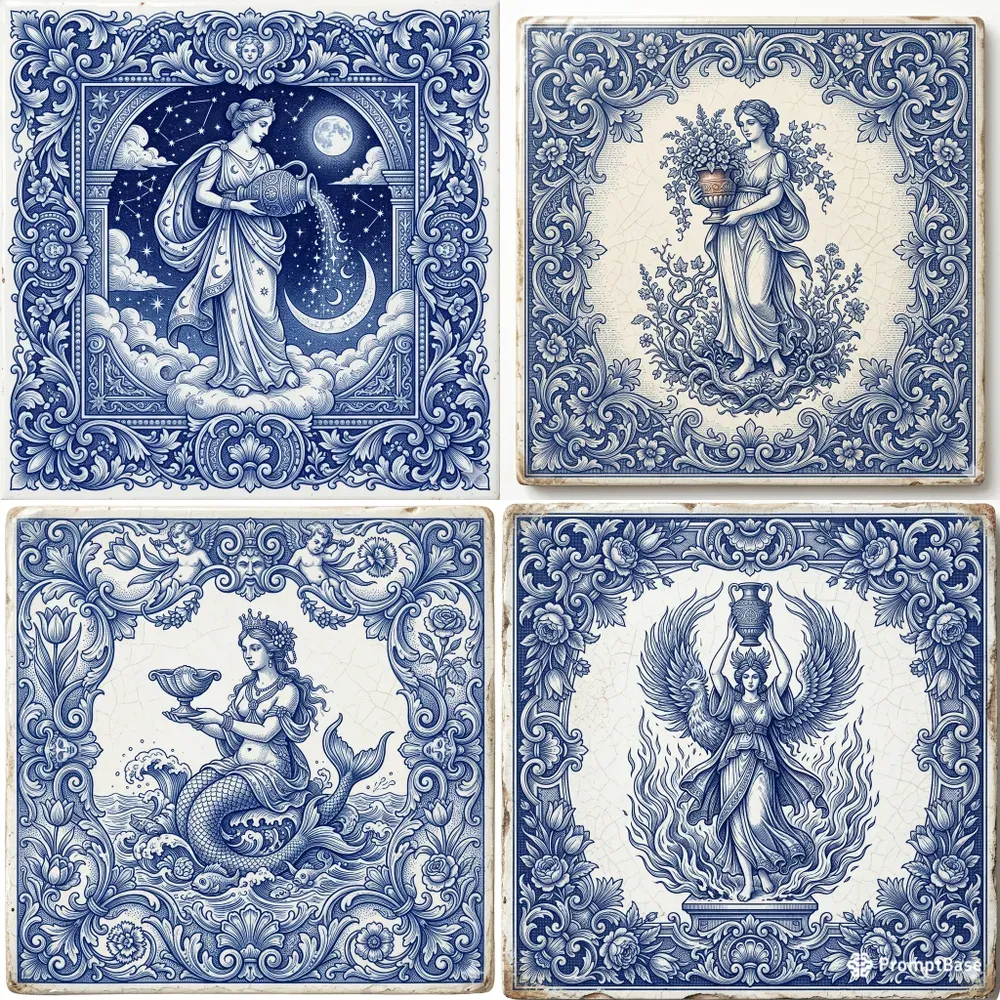 Blue Porcelain Figure Frames