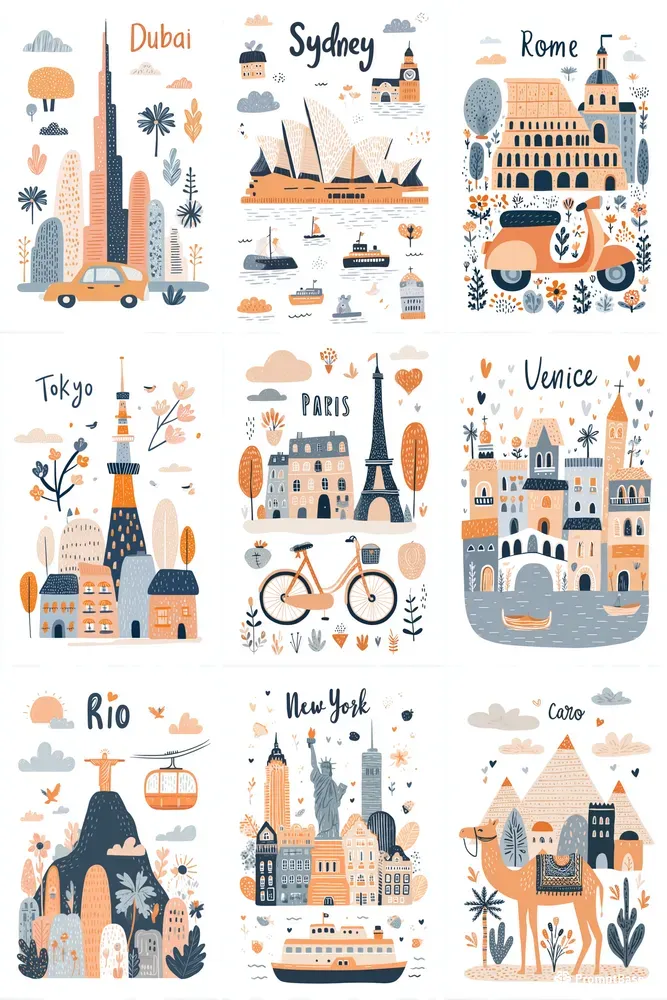 Cute City Travel Poster Illustrations