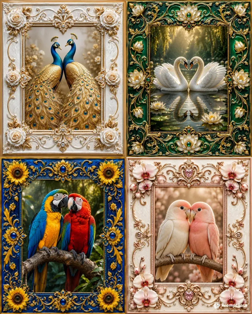 Luxury Handpainted Bird Photo Frames
