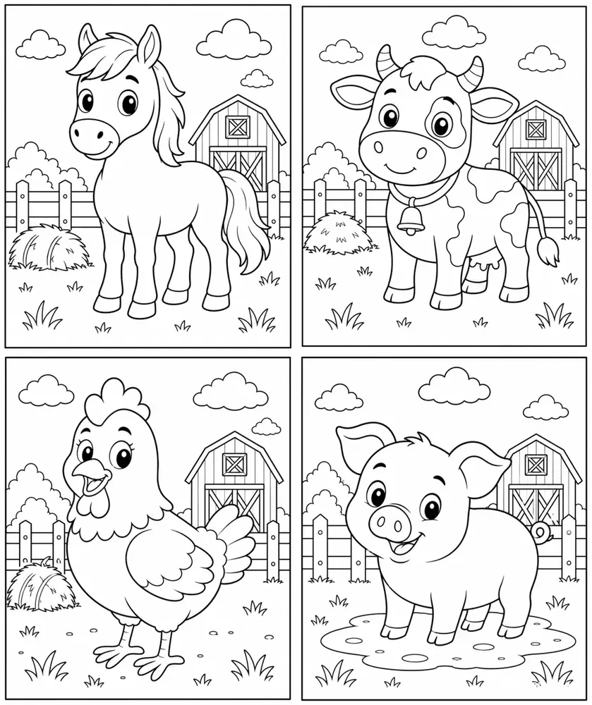 Farm Animals Coloring Book Pages