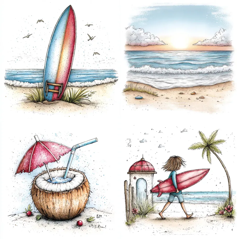 Whimsical Summer Beach Illustrations