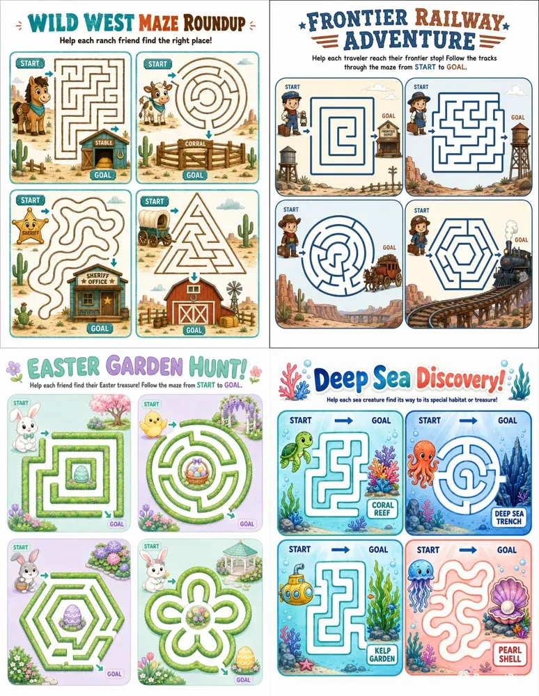 Kids Goal Maze Activity Worksheets
