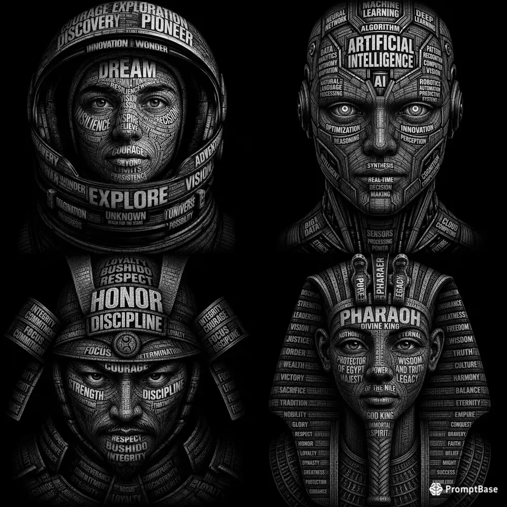 Black White Typography Portrait Art