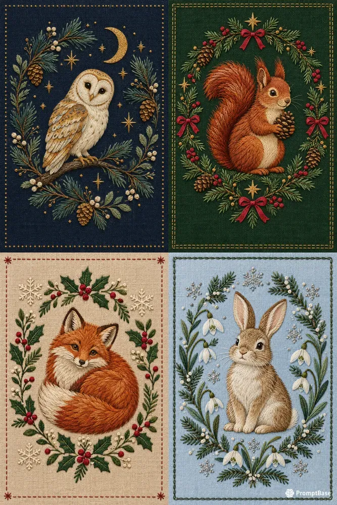 Embroidered Woodland Holiday Art