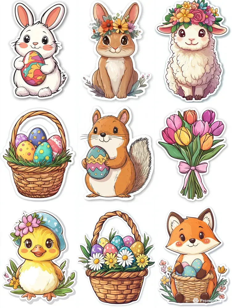 Easter Themed Retro Sticker Templates