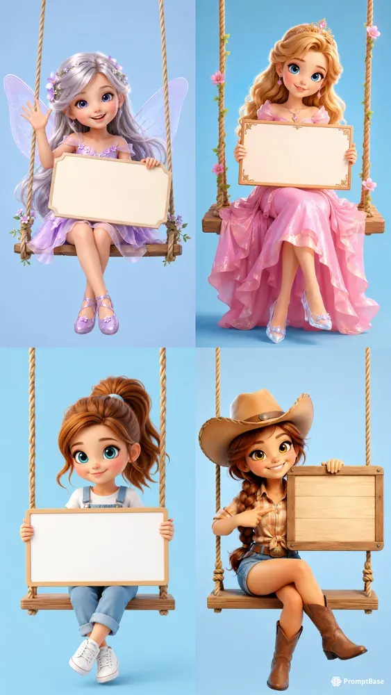3D Cartoon Swing Signboard Characters