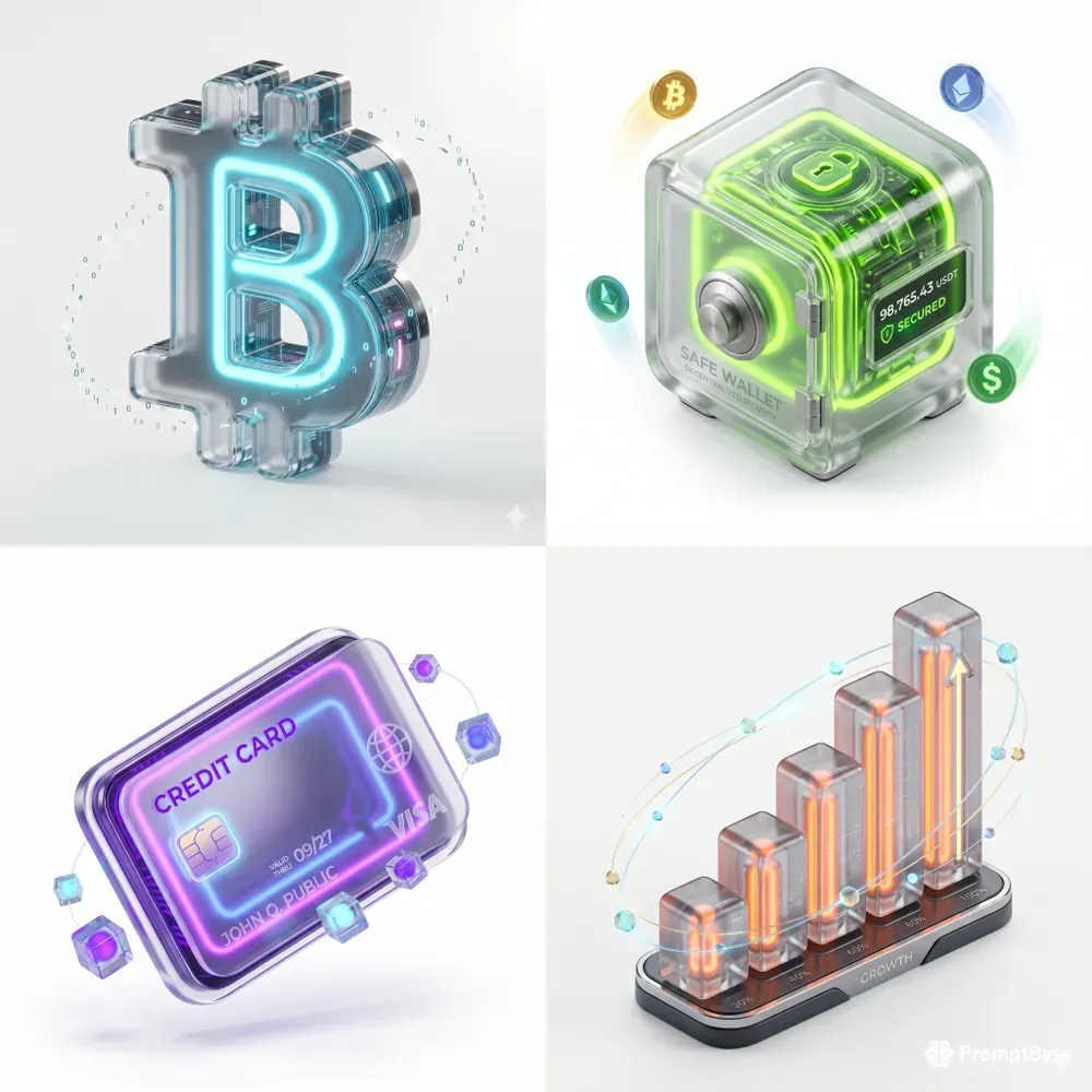3D Glassmorphism Fintech App Icons