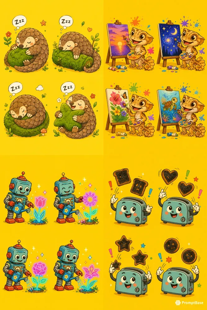 Whimsical 4panel Kids Grid Illustrations