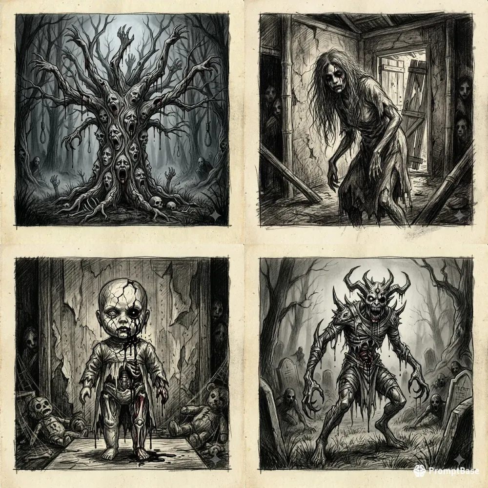 Haunting Dark Pencil Horror Art