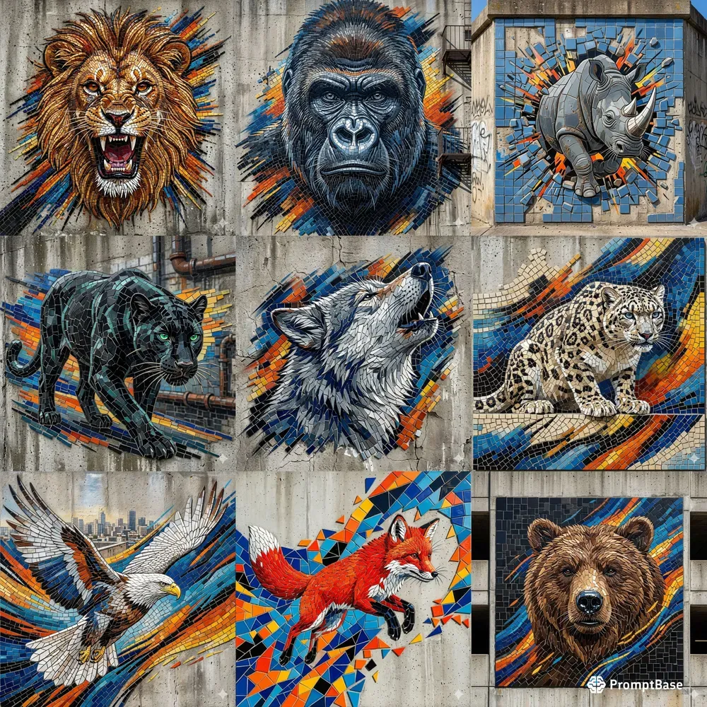 Hyperrealistic Urban Tiger Mosaic Art
