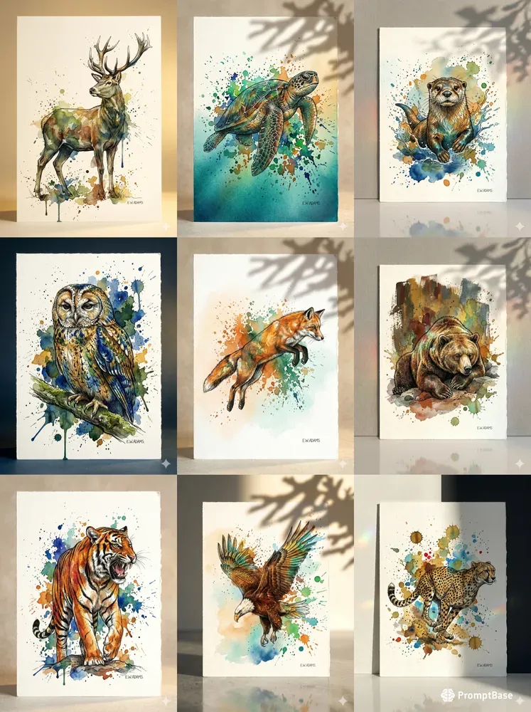 Ink Sketches And Watercolor Animals
