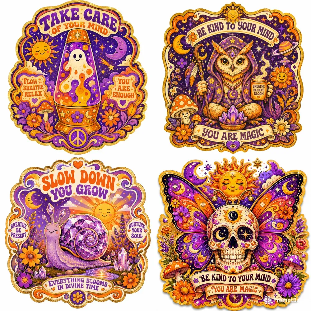 Psychedelic Mindful Self Care Stickers