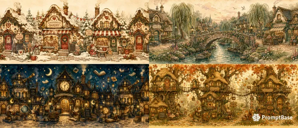 Vintage Fairytale Village Washi Tape Art