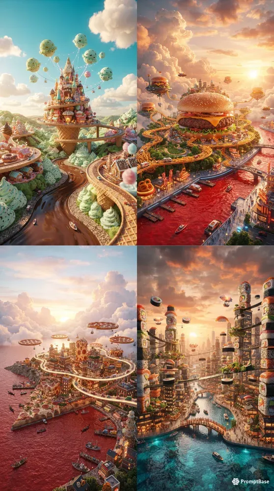 Surreal Food City Worlds