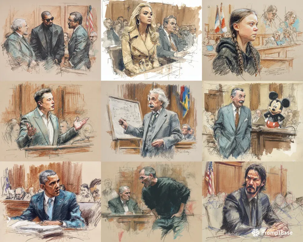 Realistic Courtroom Sketches