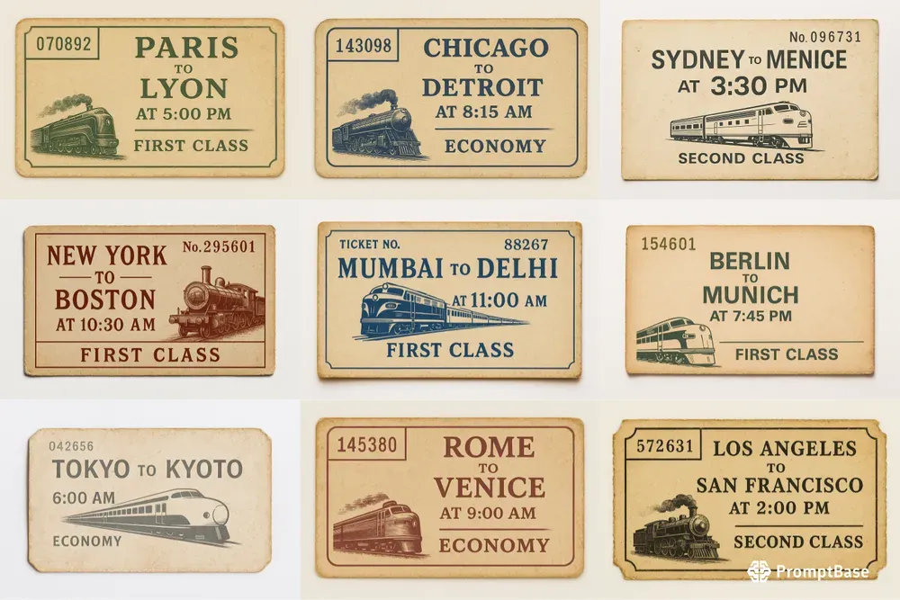 Customizable Vintage Train Tickets