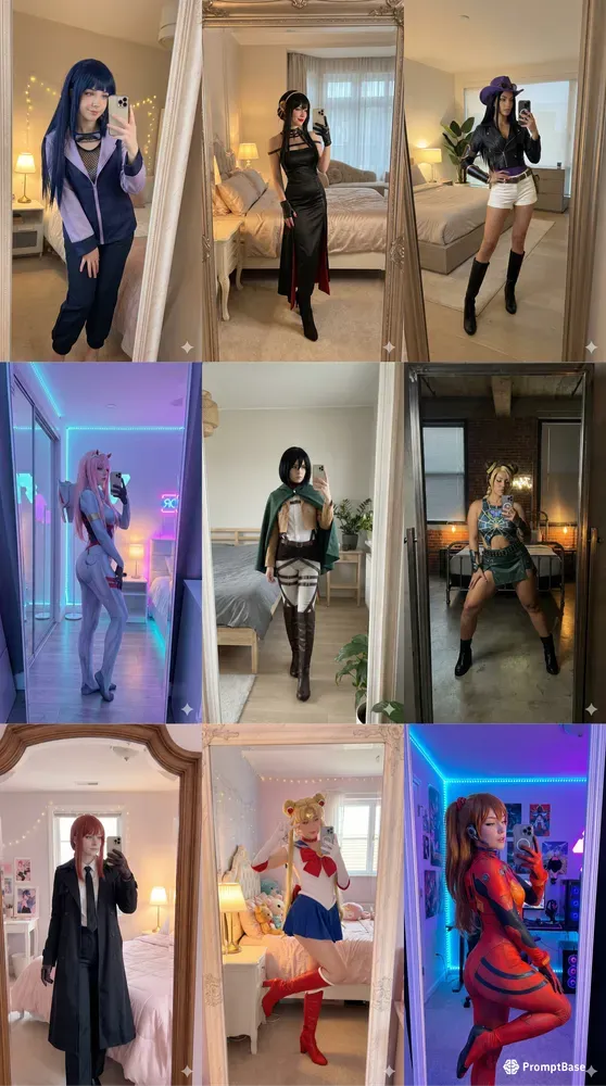 Girls Cosplay Fit Check Mirror Selfies
