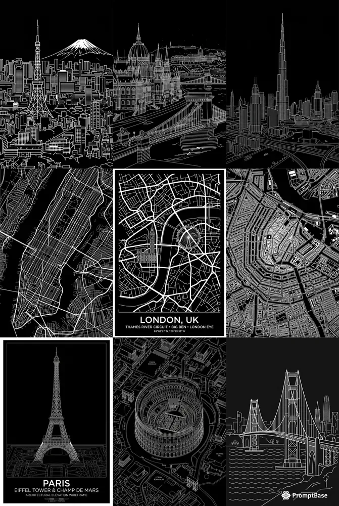 White On Black City Posters