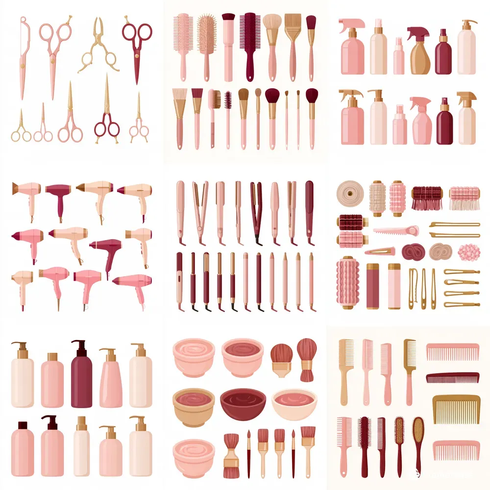 Hair Salon Tools Flat Vector Clipart Sets