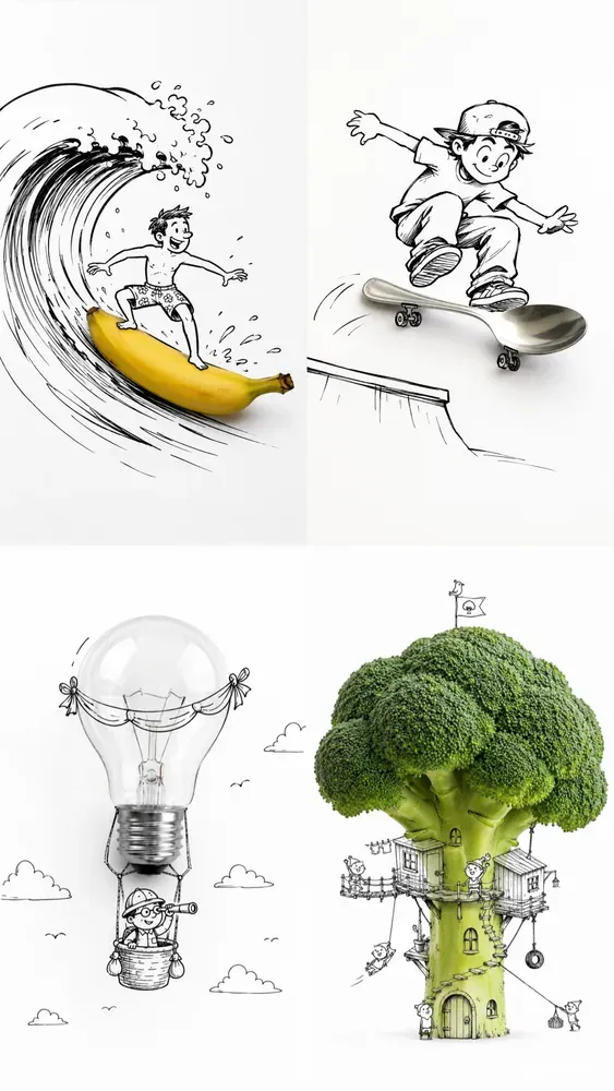 Real Objects Integrated Into Cartoons